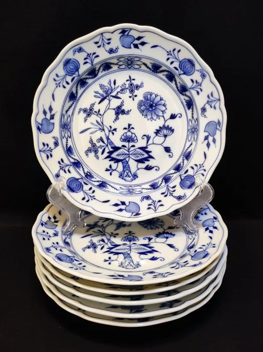 Meissen - Plate (6) - Ø 19,5 cm 6er Set antike Vorspeiseteller/Frühstücksteller Zwiebelmuster Neuer Ausschnitt - Porcelain - Pommel swords