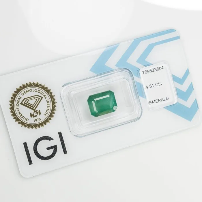 1 pcs Green Emerald - 4.51 ct - International Gemological Institute (IGI)