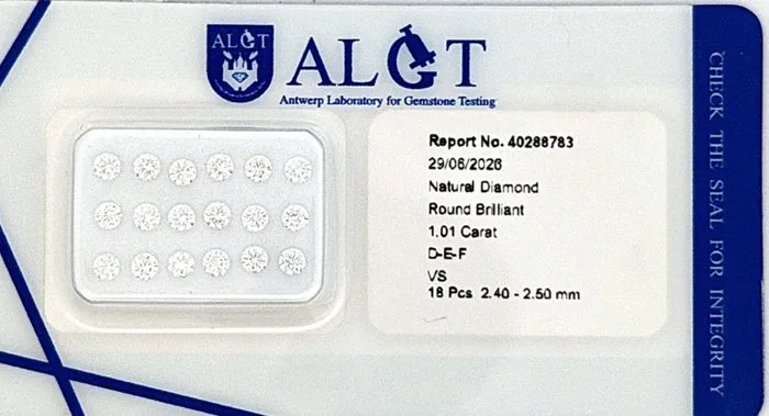 18 pcs Diamond (Natural) - 1.01 ct - Round - F, E, D (colourless) - VS1, VS2 - Antwerp Laboratory for Gemstone Testing (ALGT)