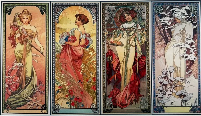 Marie Alphonse Mucha - “Les Quatres Saisons, 1902”. Gesigneerd in de plaat