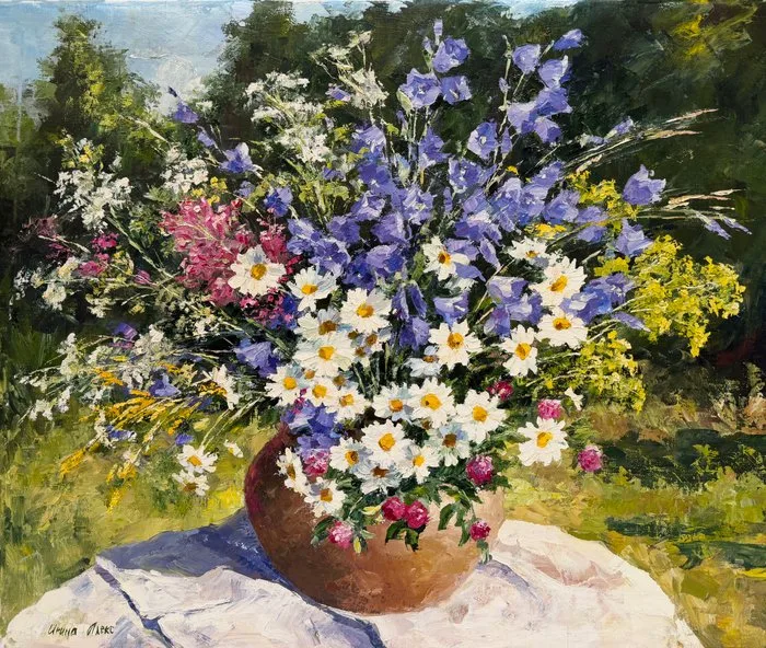 Irina Alex (1961) - Fleurs des Champs sous le Soleil - Bouquet Impressionniste