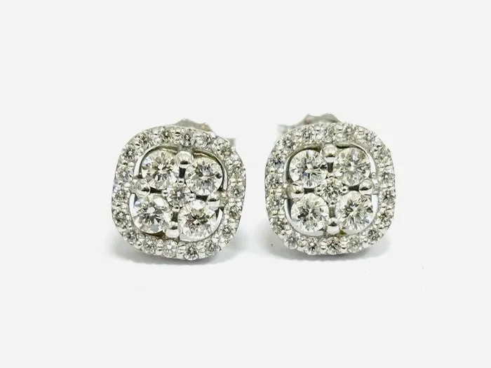 Earrings - 18 kt. White gold - 1.25ct. tw. Diamond (Natural) - Made in Italy