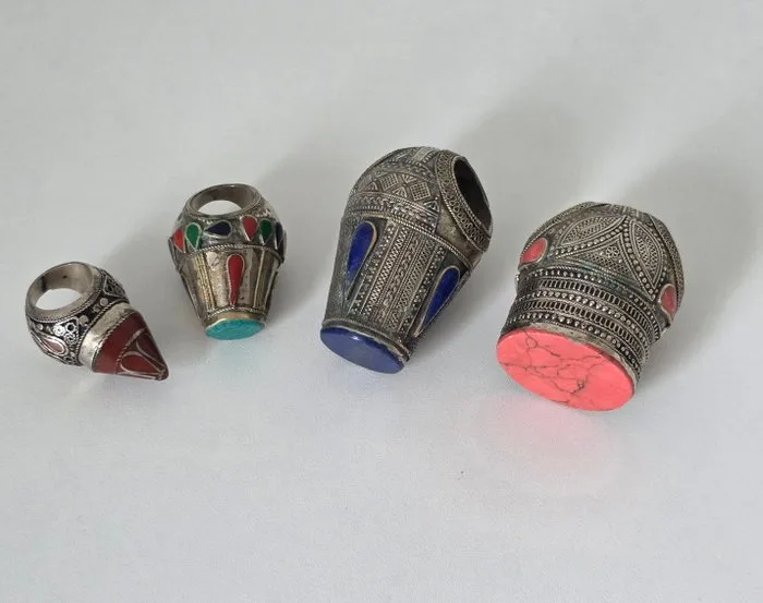 4 traditional Central Asian tribal rings, Kuchi and Turkmen culture, metal - Ring