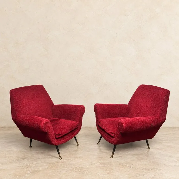 Poltrone italiane Mid-Century - Rosso di carattere - Armchair (2) - Textile