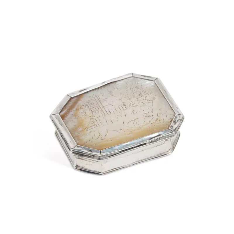 An 18th Century Silver And Mother-Of-Pearl Snuff Box maker's mark Hb surmounted by a crown, of octagonal form with a hinged cover