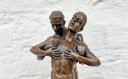 Sculpture, Twee mannen - 31 cm - Bronze, Marble