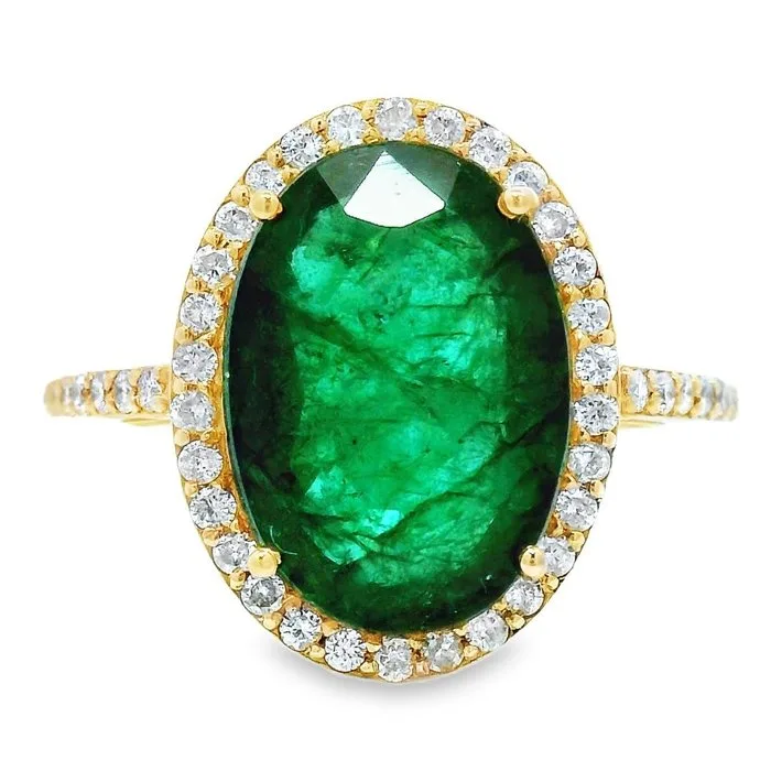 Ring - 14 kt. Yellow gold - 4.69ct. tw. Emerald - Diamond