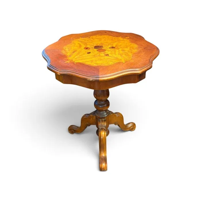 Side table - Tripod legs - Wood - Floral marquetry