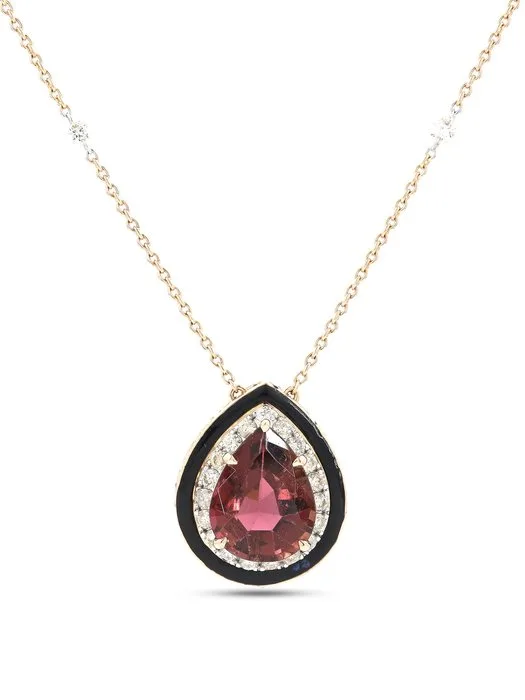 Necklace - 14 kt. Rose gold - 3.11ct. tw. Tourmaline - Diamond - Rubellite & Black Enamel
