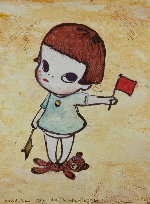 Yoshitomo Nara (1959), after - Girl with the waving flags - 30 x 24 cm