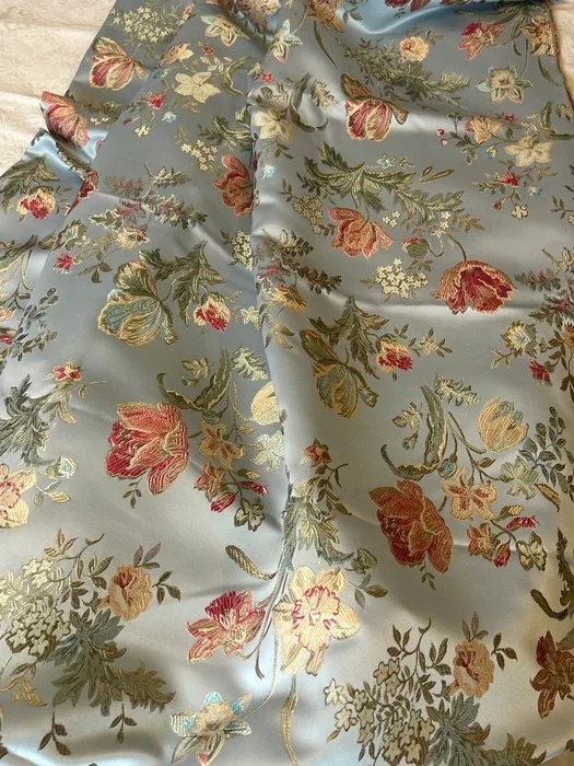 Powder-blue San Leucio damask fabric – Made in Italy - Upholstery fabric - 2.5 m - 2.8 m