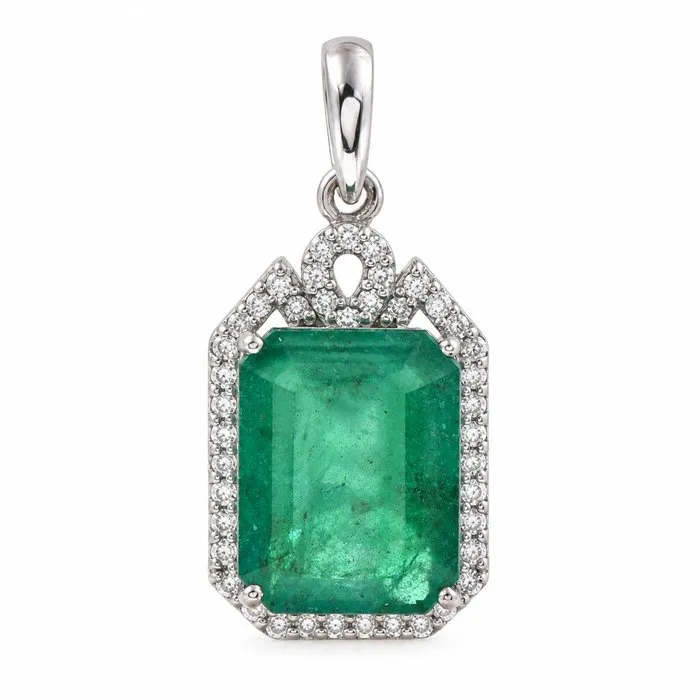 Pendant Platinum - 3.13ct. tw. Emerald - Diamond
