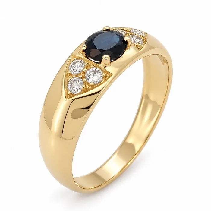 Ring - 18 kt. Yellow gold - 1.12ct. tw. Sapphire - Diamond - Made in Italy - Handmade