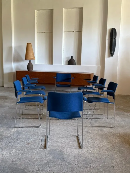 David Rowland - Chair (8) - Howe 40/4 - Steel, Chrome, Fabric Square - Draft 1964