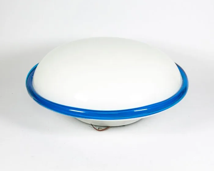 Venini - Venini Studio - Ceiling lamp - Venini model Victor P 848.02 - White milk glass / aquamarine blue - Hand-blown Murano glass, lacquered metal