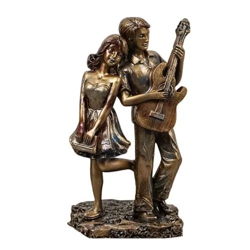 Sculpture, Romantic Musician Couple Sculpture – Detailed Bronze Effect Resin Art Collectible - 17.5 cm - Resin, Bronze