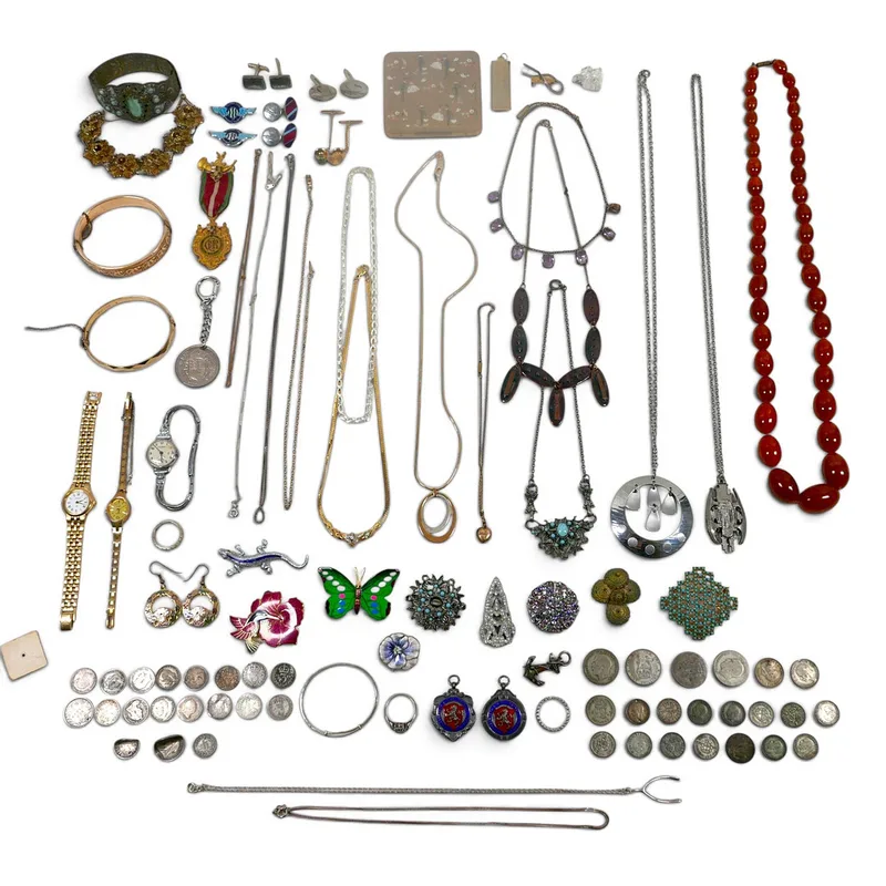 A Collection of Costume Jewellery with Some Victorian and Later Coins