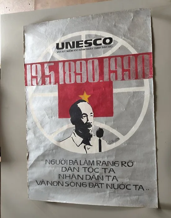 Nguyen Cong Do - Affiche de propagande vietnamienne peinte à la main – Centenaire de Hô Chi Minh, UNESCO, 1990 - 1990s