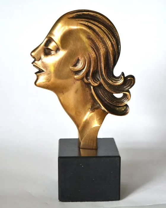 Sculpture, Lady - 19 cm - Marble, Bronze