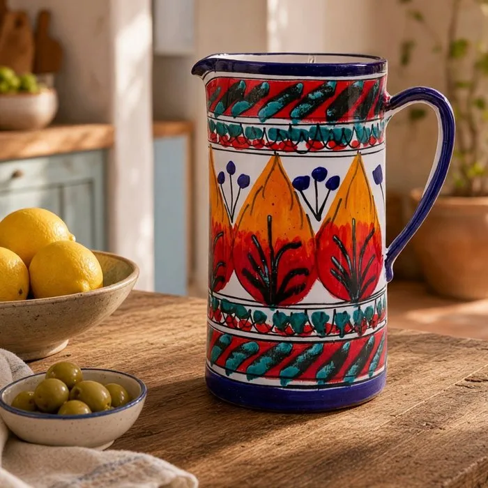 Santo Stefano di Camastra – Firmata "La Ciotola" - Ewer - Model "Flaming Leaves" Polychrome hand-painted, 1970s - Maiolica