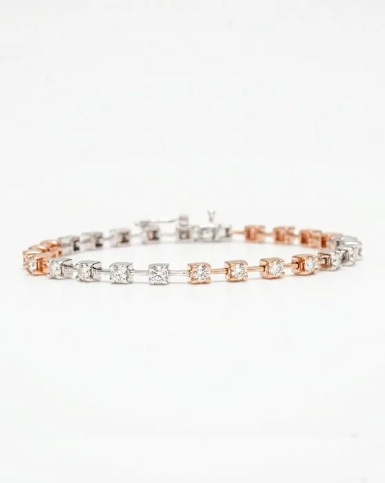 Tennis bracelet - 14 kt. Rose gold, White gold - 2.18ct. tw. Diamond (Natural) - Dual Tone Jewellery