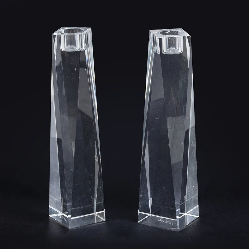 Oleg Cassini Pair of Cystal Glass Candle Holders (2)