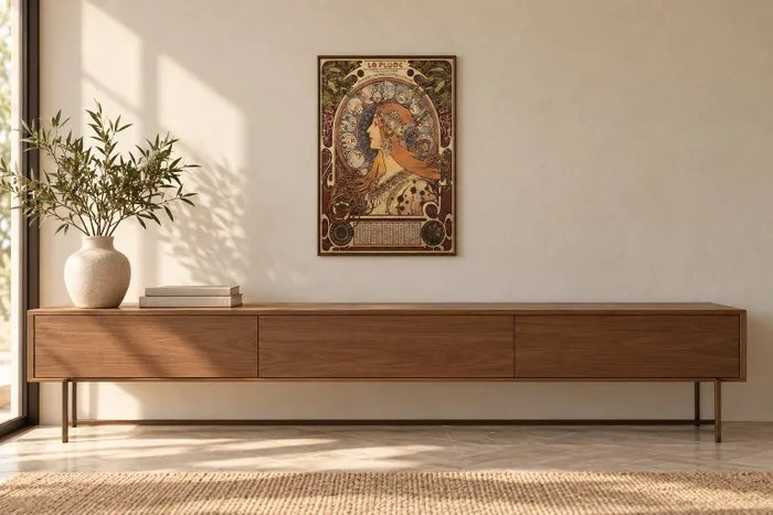 Alphonse Mucha (after) - Manifesto Art Nouveau La Plume con calendario zodiacale - 1970s
