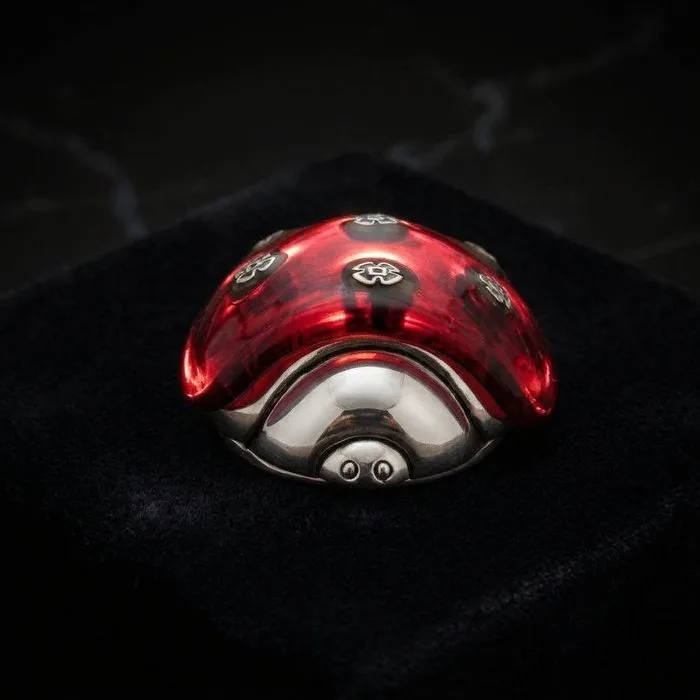 Argento e Murano - Sculpture, Coccinella - 3 cm - Silverplated