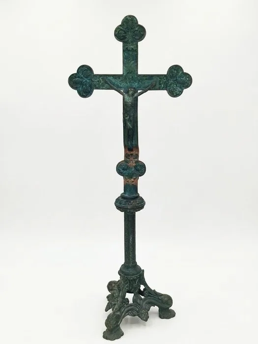 Cross - Bronze - 1850-1900 - Standing Altar Crucifix - 63 cm