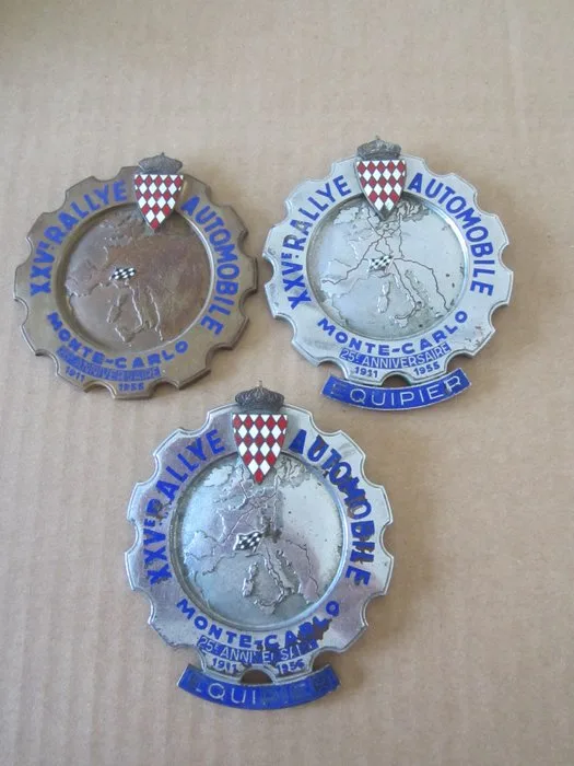 Sports badge 3 BADGES rallye Monte Carlo 1955 dont 2 EQUIPIER et UN ESSAI - France - 20th - late