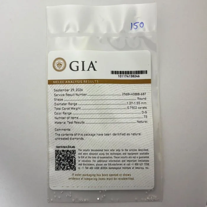 73 pcs Diamond (Natural) - 0.75 ct - Round - D (colourless), E, F, G - Not specified in lab report - Gemological Institute of America (GIA) - 1.27 mm - 1.55 mm