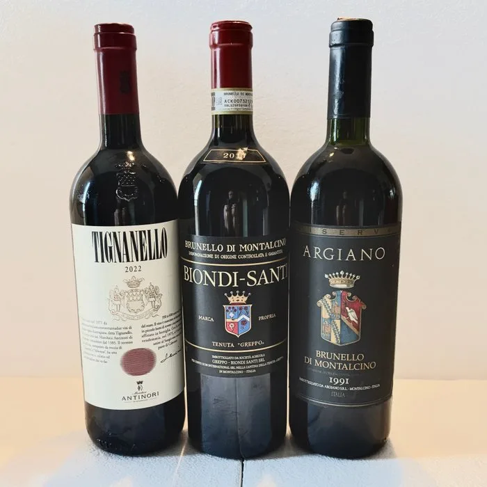 2022 Antinori Tignanello, 2017 Biondi-Santi, 1991 Argiano Riserva - Brunello di Montalcino, Tuscany IGT, Riserva, DOCG - 3 Bottles (0.75L)