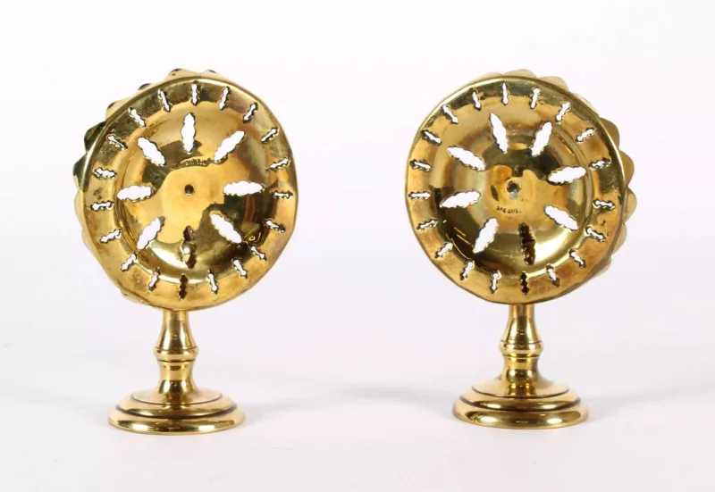 A Pair of Victorian Brass Candle Deflectors A Pair of Victorian Brass Candle Deflectors , the hinged platforms with pierced designs and