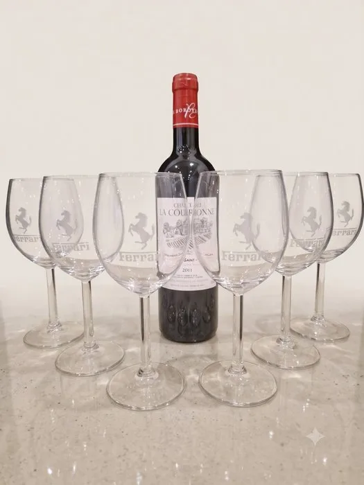 Ferrari Prancing Horse | UNIQUE Set of 6 Engraved Red Wine | Custom Artisan Glassware | Unique - Ferrari