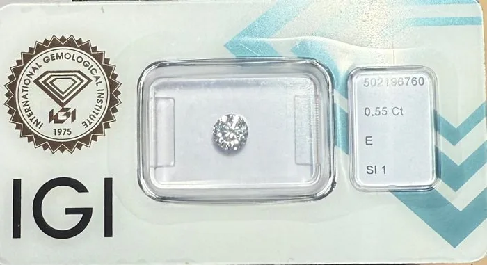 1 pcs Diamond (Natural) - 0.55 ct - Round - E - SI1 - International Gemological Institute (IGI)