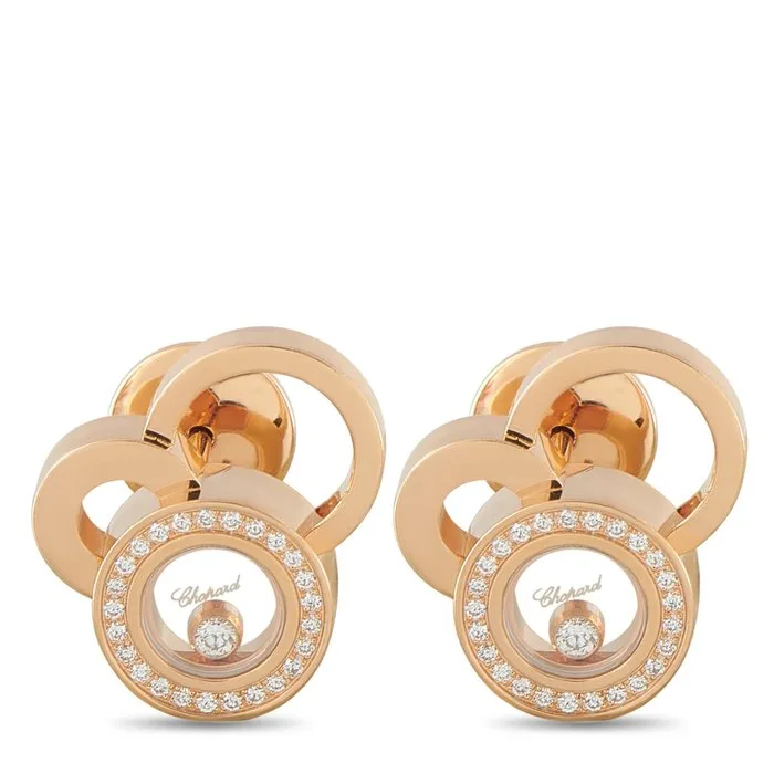Chopard - Earrings - 18 kt. Yellow gold, CHOPARD Happy Diamonds 18K Rose Gold and Diamond Earrings Diamond (Natural)