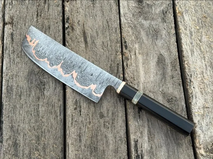 Kitchen knife - Handmade Collectibles Japanese Chef Knife, Carbon Copper Forged Steel - North America - Copper Spacers (DL2)