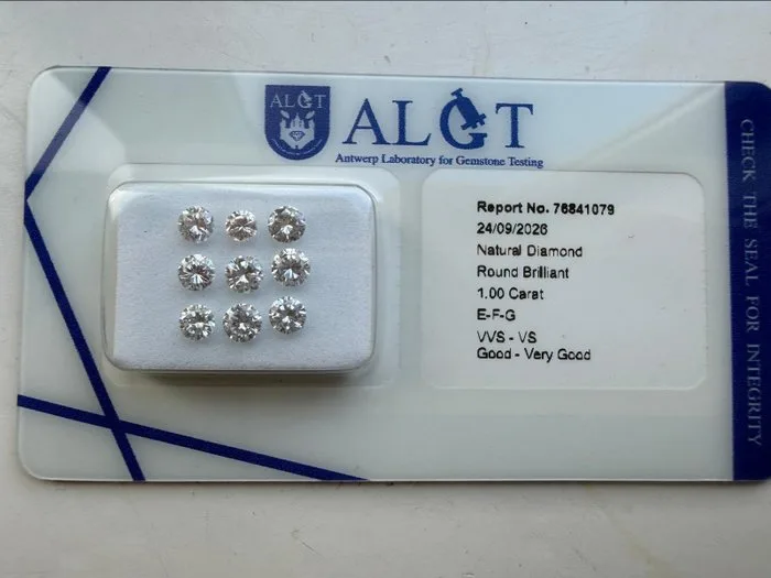 9 pcs Diamond (Natural) - 1.00 ct - Round - E, F, G - VVS1, VS2, VVS2, VS1 - Antwerp Laboratory for Gemstone Testing (ALGT) - VVS-VS