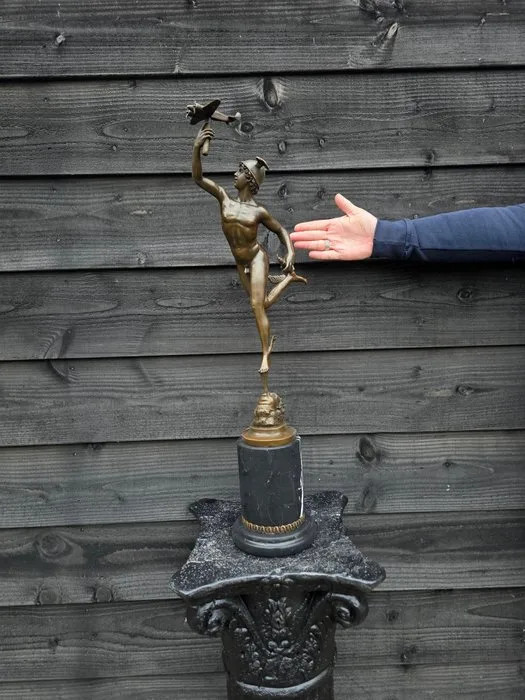 Statue, 71cm Bronze Mercury - 71 cm - Bronze, Marble