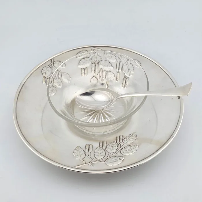 Art Deco - Sugar bowl - Silverplated, Glass