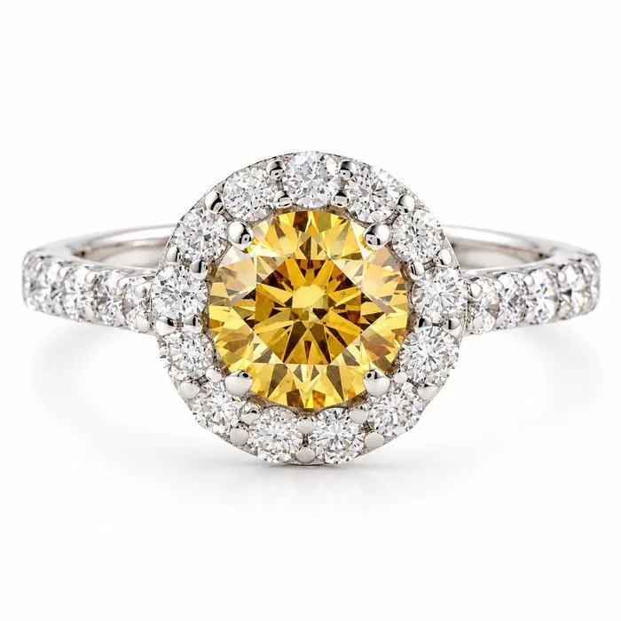 Ring - 14 kt. White gold - 2.03ct. tw. Diamond (Fancy coloured lab-grown diamond) - Diamond