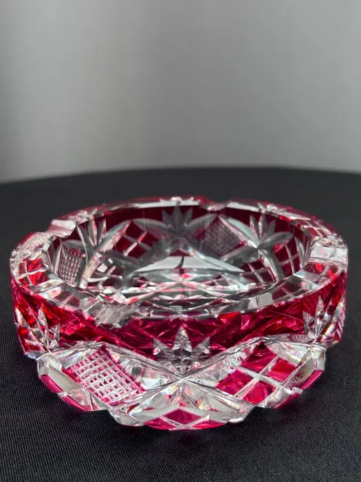 Ashtray - Crystal - Carved Red