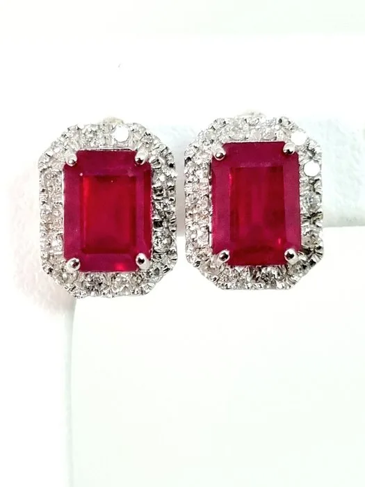 Earrings - 18 kt. White gold Ruby - Diamond