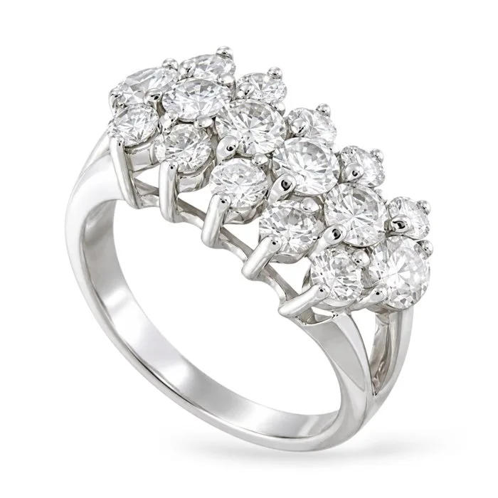 Ring - 18 kt. White gold, 18K White Gold 2.0ct Diamond Cluster Ring - 2.00ct. tw. Diamond (Natural)