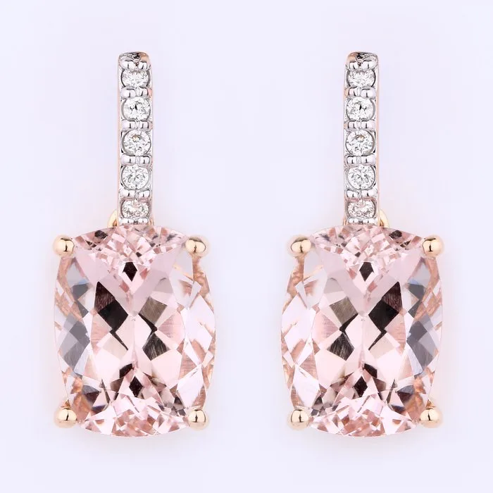 Earrings - 14 kt. Rose gold - 4.04ct. tw. Morganite - Diamond - Certified Gold Jewelry
