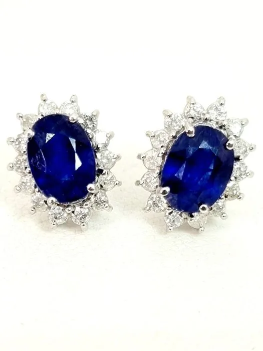 Earrings - 18 kt. White gold Sapphire - Diamond