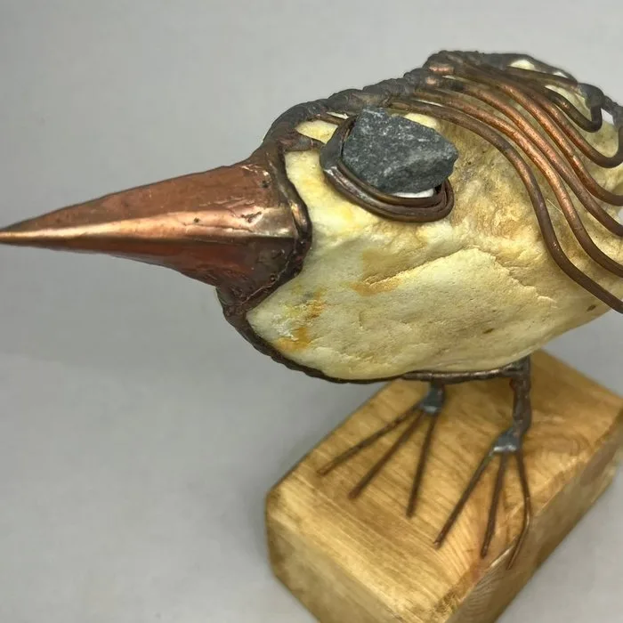 Jacek Drzymała ( XX- XXI) - Sculpture - Big BIRD -hand made - 21 cm - Copper, Wood, Stone - 2026