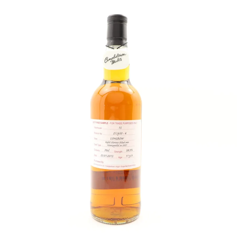 Longrow – 2015 11 Year Old Duty Paid Sample (70cl, 58.3%)