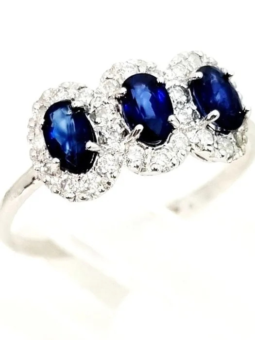 Ring - 18 kt. White gold Sapphire - Diamond