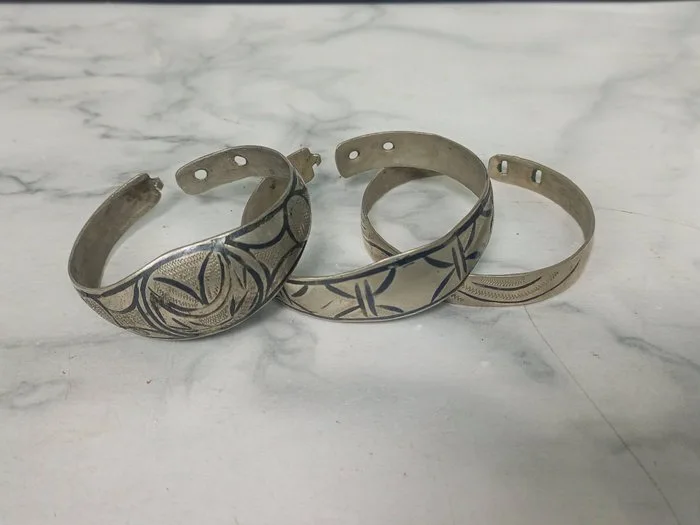 Late Ottoman Antique Silver Bracelet Set with Savat (3 Pieces) - Ottoman (3) - Ottoman İslamic -.800 silver